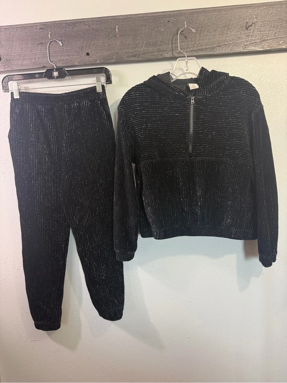 bcg Black Metallic-Thread Hoodie & Jogger Set